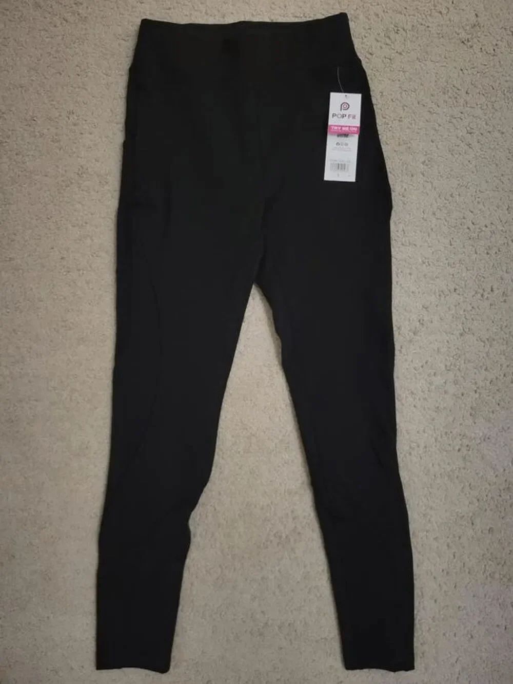 POP FIT Women’s Black High Rise Leggings With Pockets SIZE S NWT